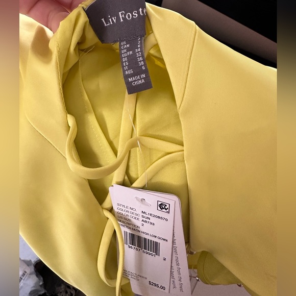 NWT Liv Foster Sleeveless Satin Gown size 2 in color Sun (yellow) - Picture 8 of 8